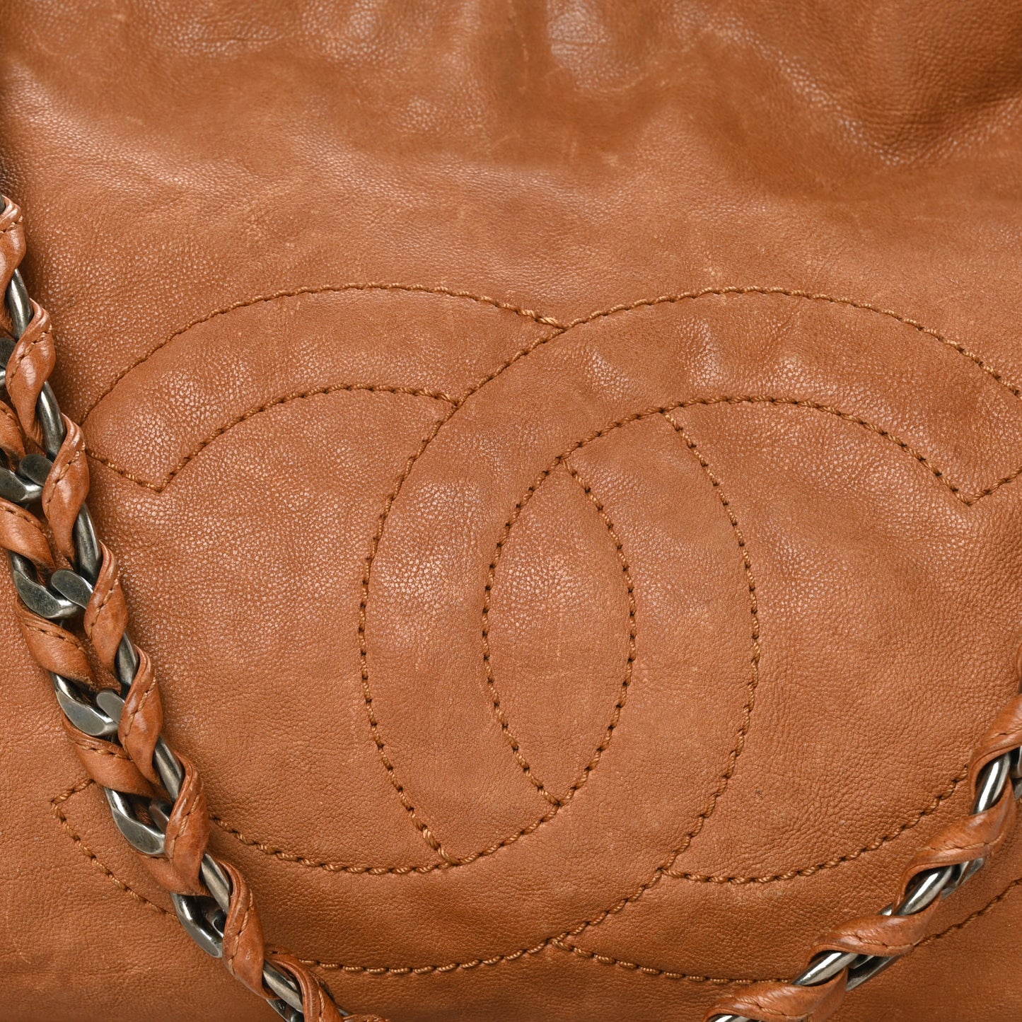 Calfskin Large East West Modern Chain Tote Dark Beige
