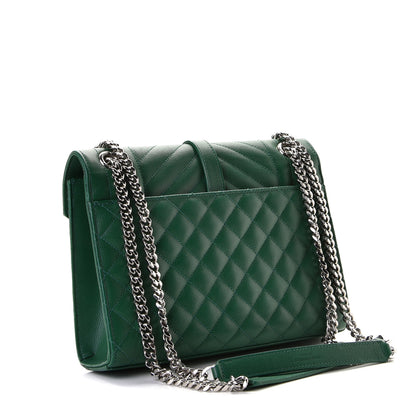 Saint Laurent Grain De Poudre Textured Mixed Matelasse Triquilt Medium Monogram Satchel Green 3 of 11