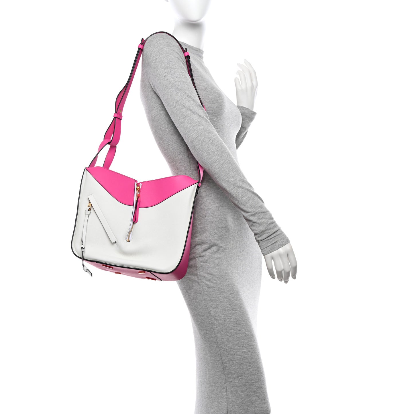 Calfskin Small Hammock Shoulder Bag Shocking Pink White