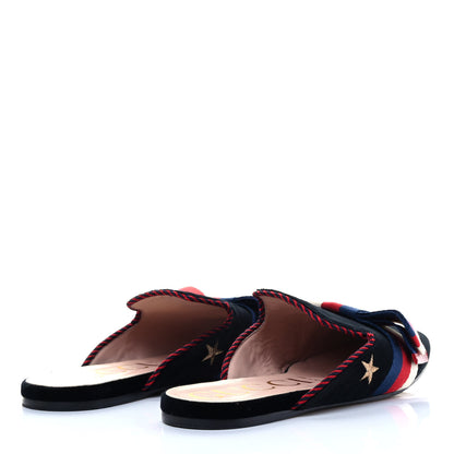 Gucci Velvet Bee Star Embroidered Sylvie Bow Slippers 40 Black 3 of 7