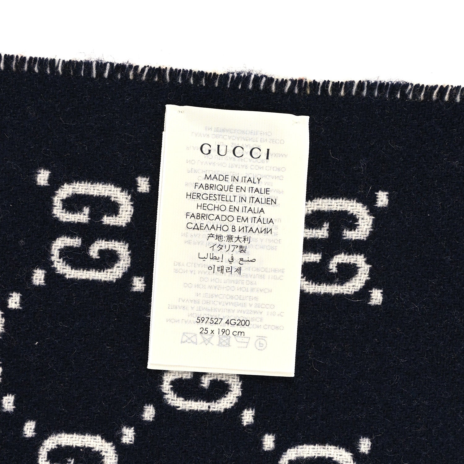 Gucci Wool GG Monogram Plaid Rise Reversible Fringe Scarf Midnight