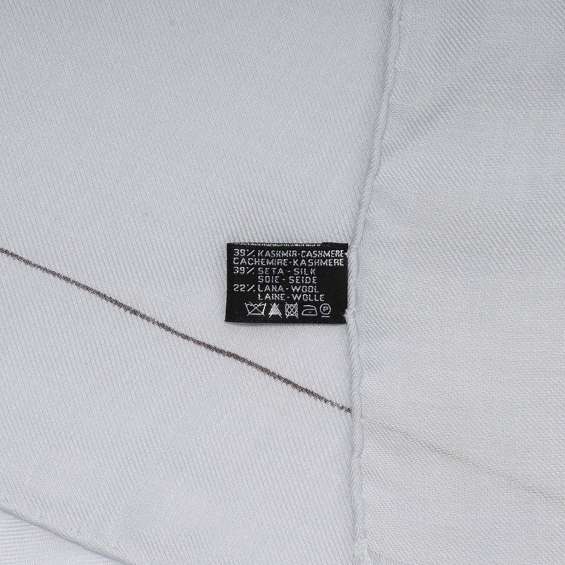 Chanel Cashmere Silk Logo Camellia Scarf Shawl Pale Blue 5 of 5