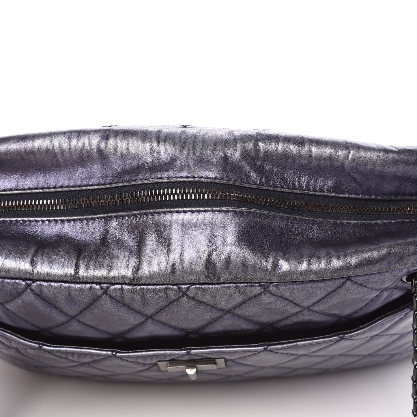 Metallic Aged Calfskin Quilted Large Reissue Camera Case Silver