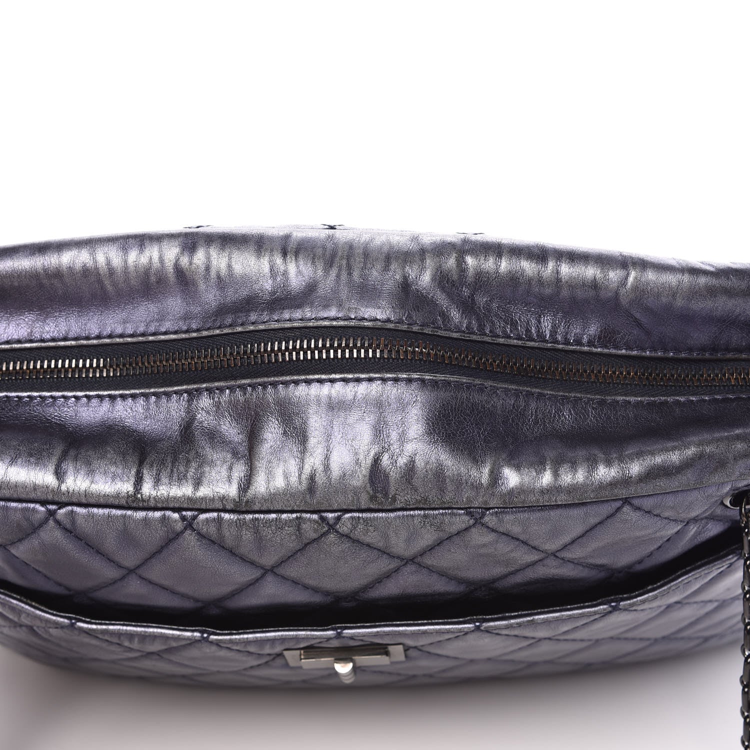Chanel Metallic Aged Calfskin Quilted Large Reissue Camera Case Silver 10 of 15