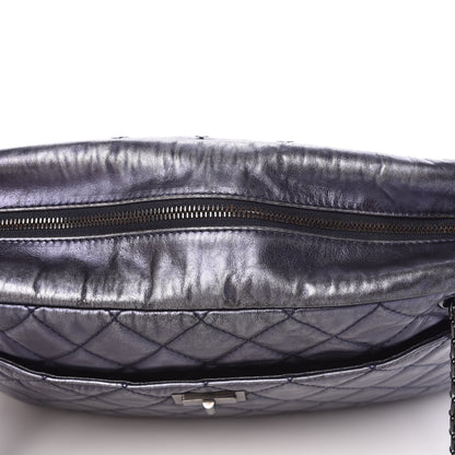 Chanel Metallic Aged Calfskin Quilted Large Reissue Camera Case Silver 10 of 15