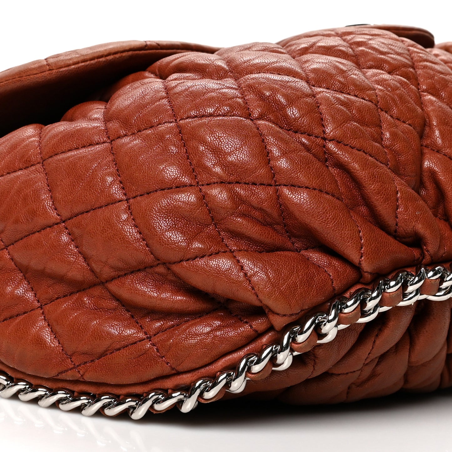 Washed Lambskin Quilted Medium Chain Around Messenger Brown