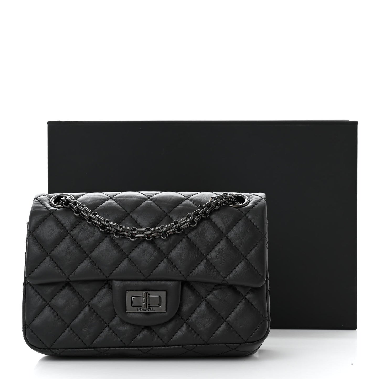 Aged Calfskin Quilted 2.55 Reissue Mini Flap So Black