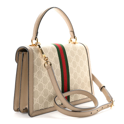 Gucci GG Supreme Monogram Textured Dollar Calfskin Web Small Ophidia Padlock Top Handle Bag Beige Mystic White Oatmeal 3 of 10