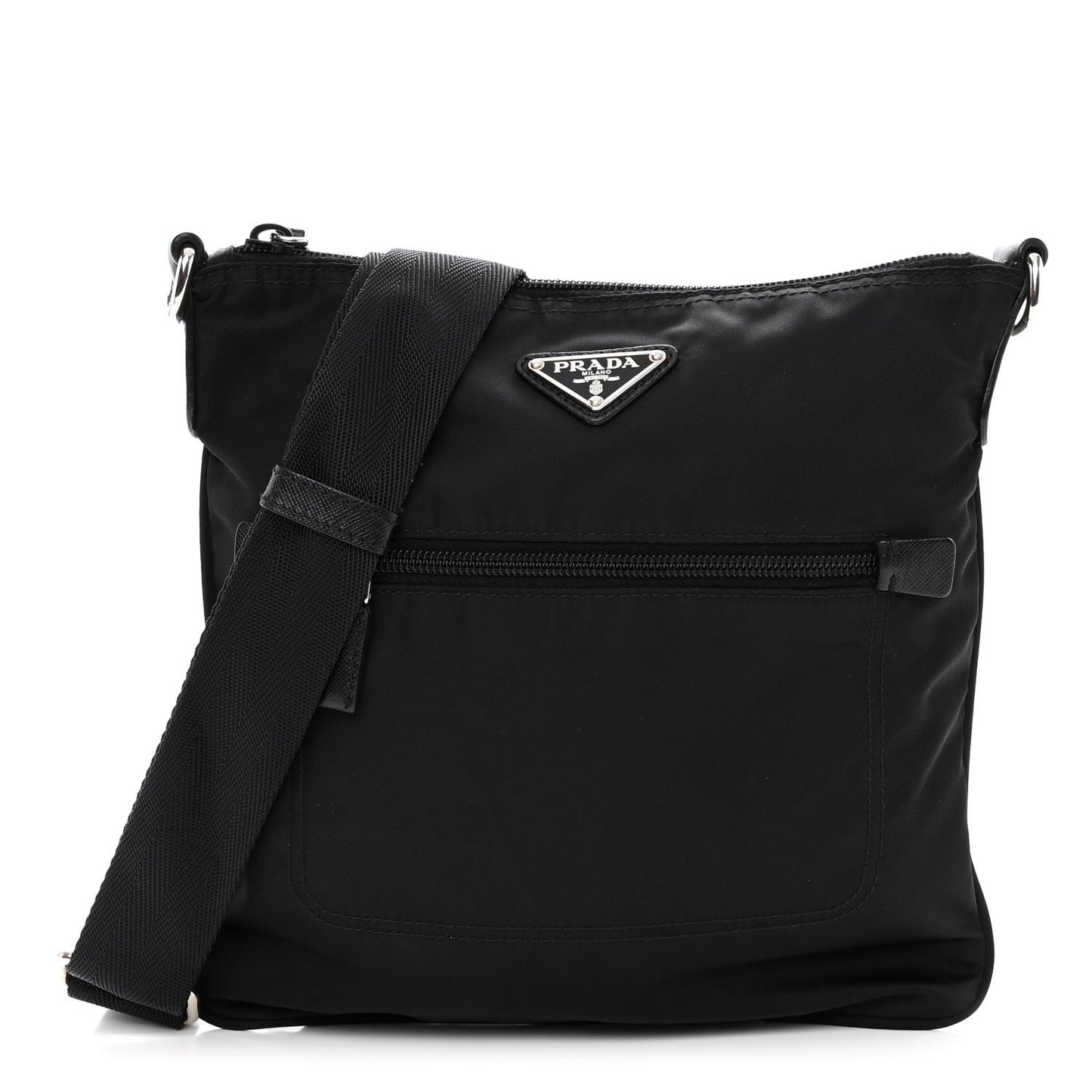 Nylon Saffiano Flat Messenger Bag Black