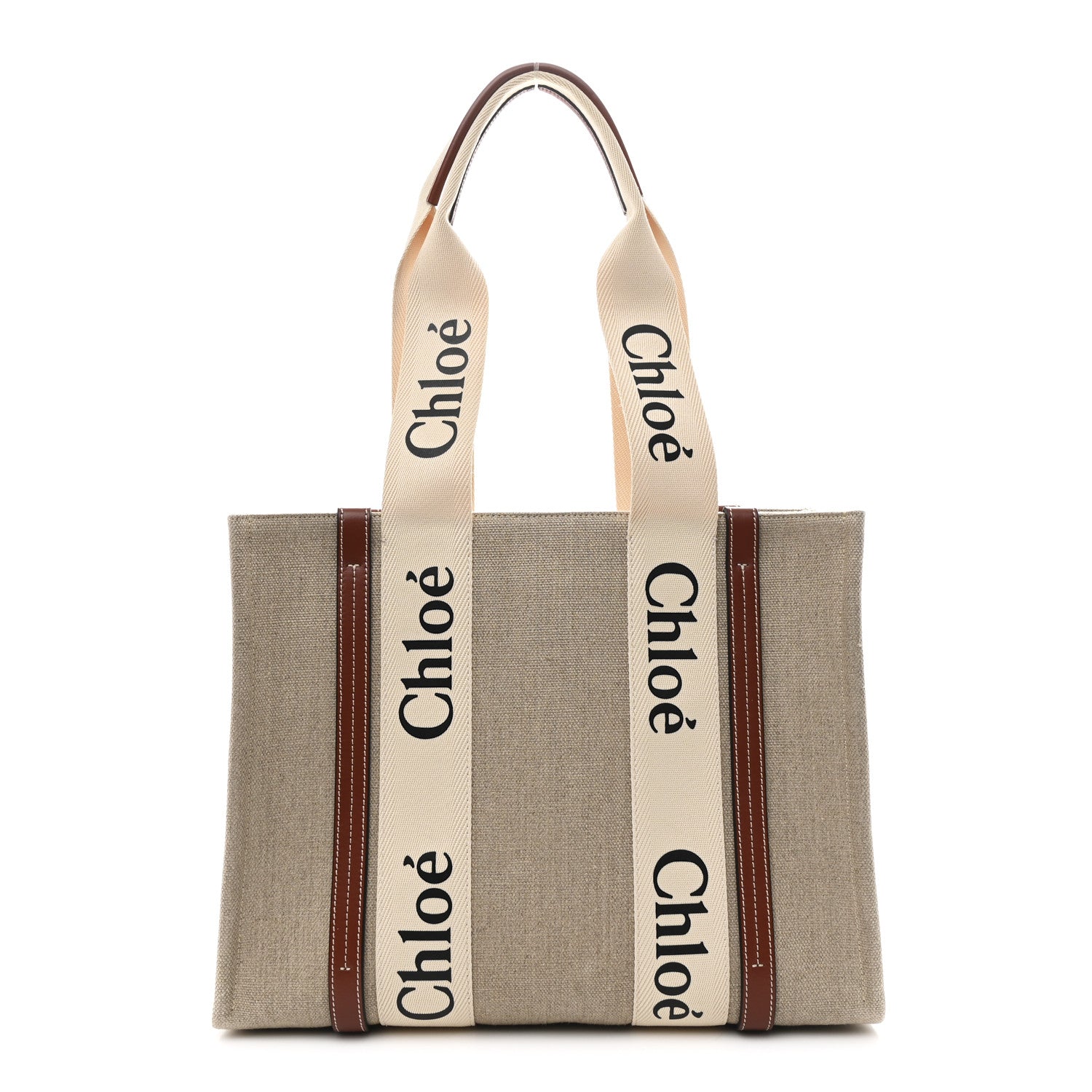 Chloe Cotton Calfskin Medium Woody Ribbon Tote White Brown 1 of 10