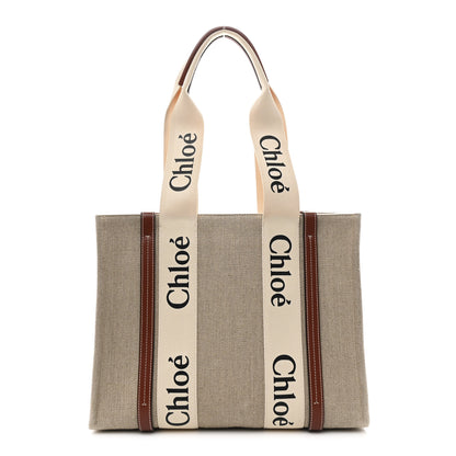 Chloe Cotton Calfskin Medium Woody Ribbon Tote White Brown 1 of 10