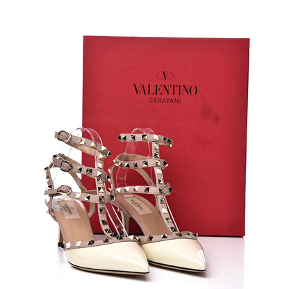 Valentino Garavani Patent Rockstud Ankle Strap Low Heel Pumps 38.5 Ivory Poudre 9 of 9