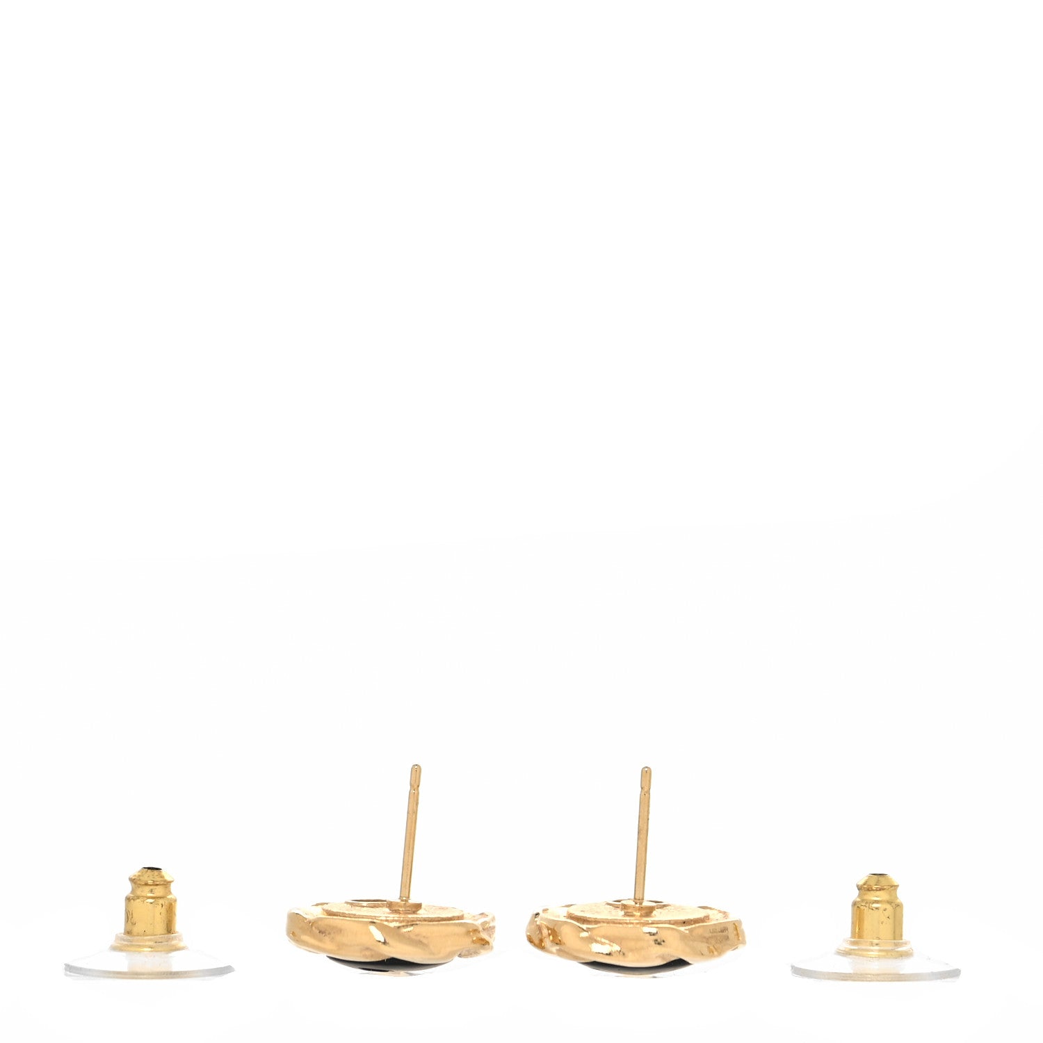 Chanel Metal Resin CC Earrings Black Gold 3 of 4