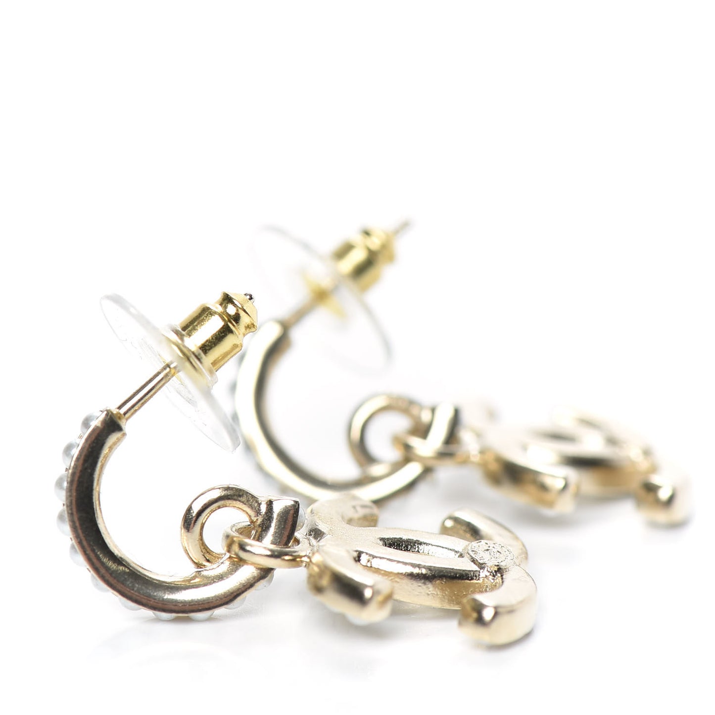 Pearl CC Hoop Drop Earring Gold