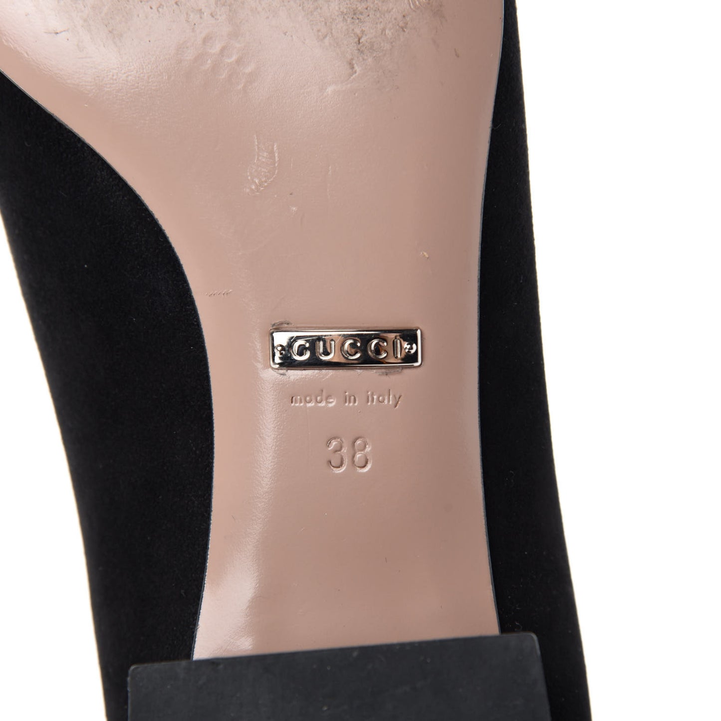 Suede Crystal Interlocking G Low Heel Pumps 38 Black