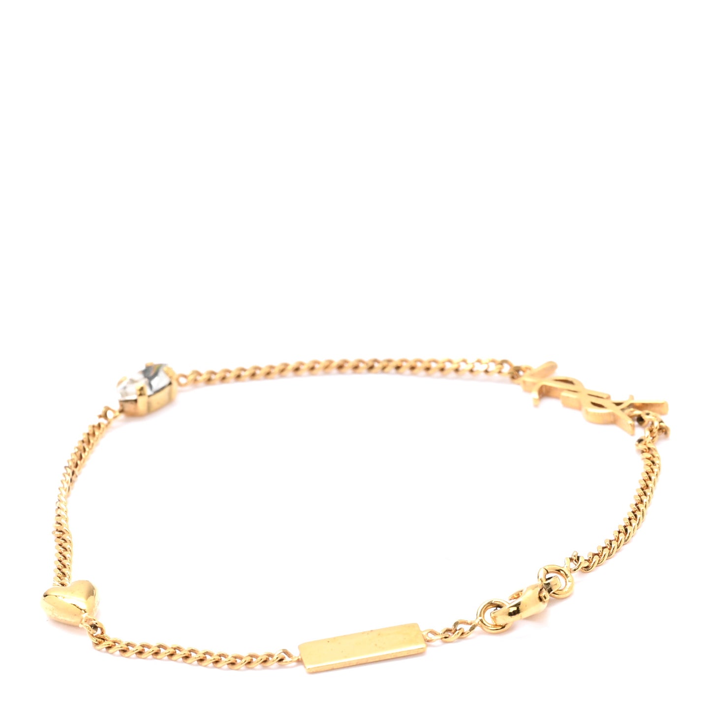 Brass Crystal Cassandre Heart Charm Bracelet Gold