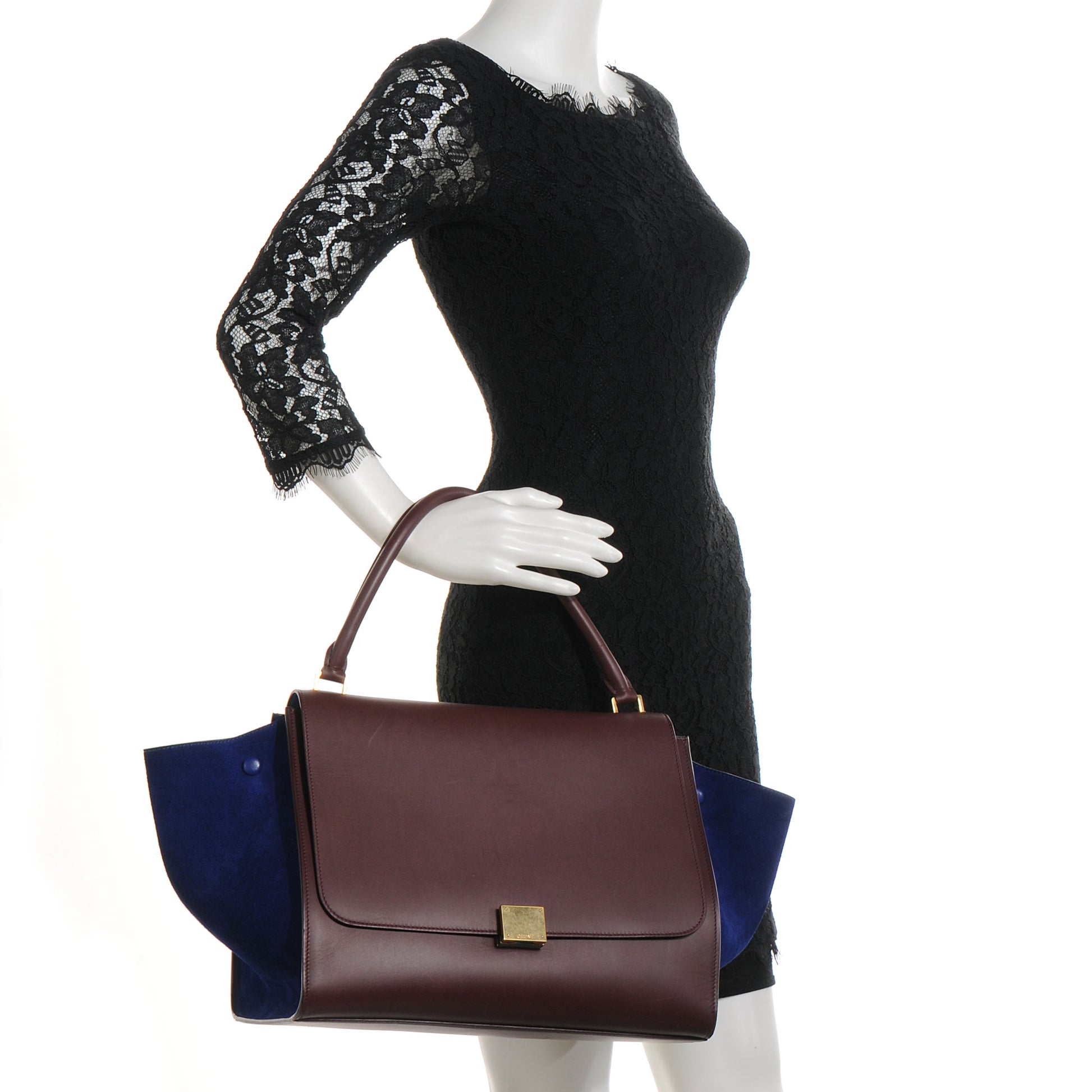 Celine Smooth Calfskin Suede Large Bi-Color Trapeze Burgundy 2 of 11