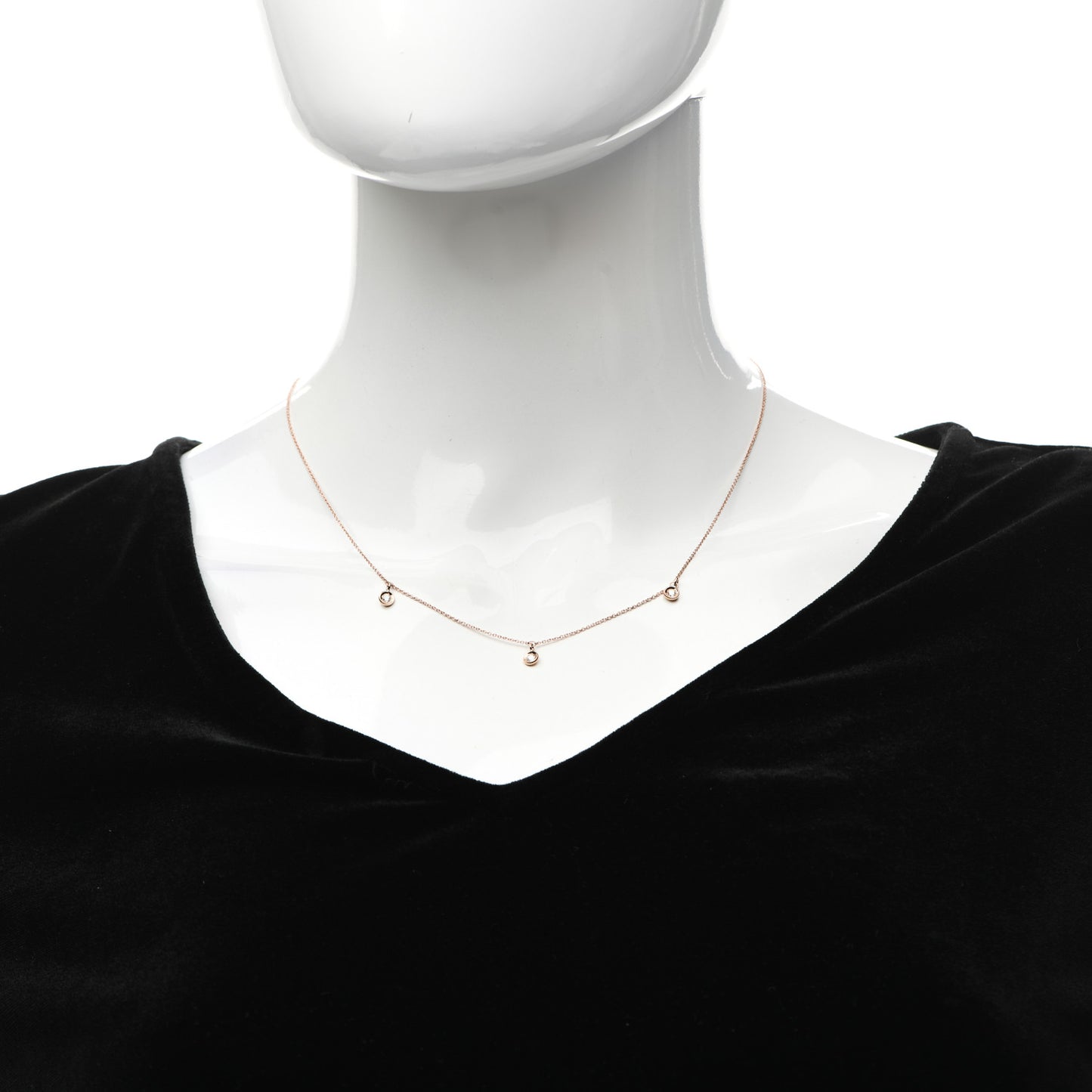 18K Yellow Gold Diamond Three Diamond Drop Station Necklace