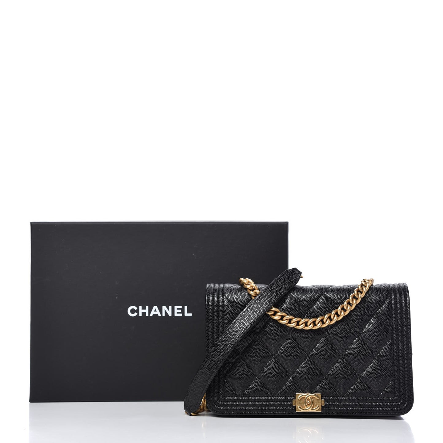 Caviar Quilted Boy Wallet On Chain WOC Black