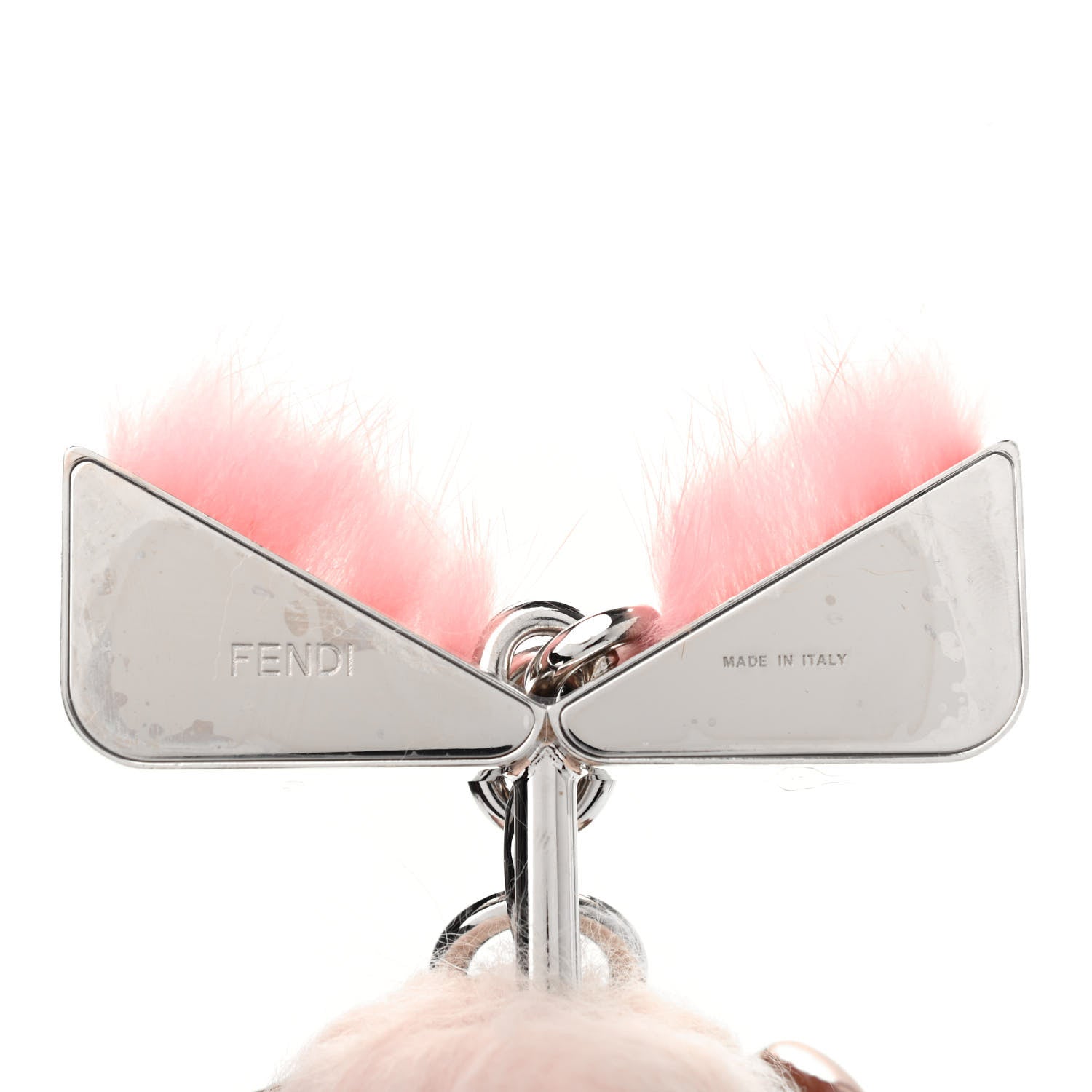 Fendi Metal Fox Mink Fur Monster Eyes Pom Pom Bag Charm Pink 3 of 3