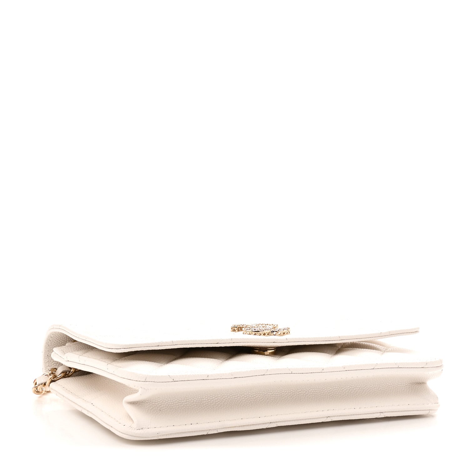 Chanel Caviar Quilted Crystal CC Wallet On Chain WOC White 4 of 12