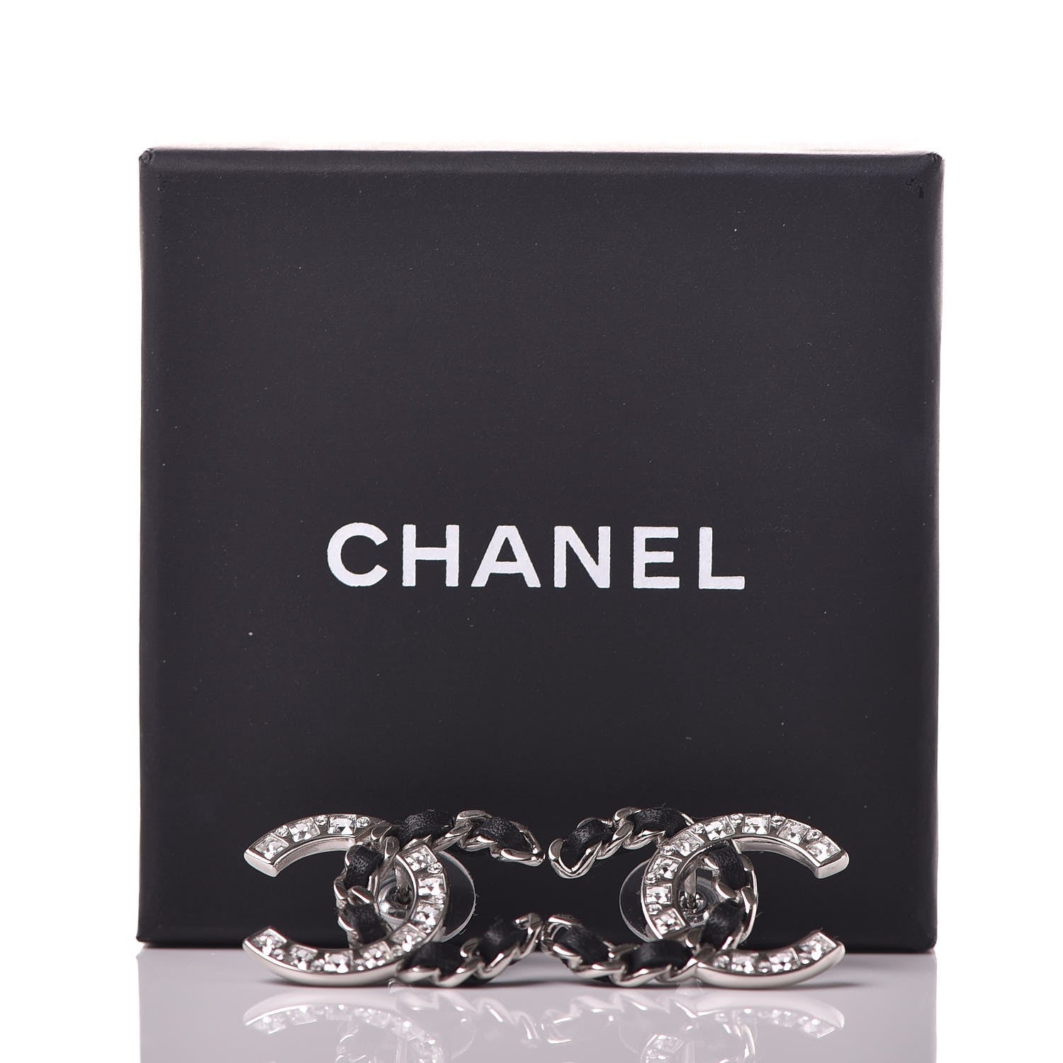 Chanel Crystal Lambskin CC Earrings Silver Black 5 of 5