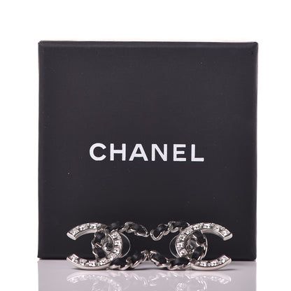 Chanel Crystal Lambskin CC Earrings Silver Black 5 of 5