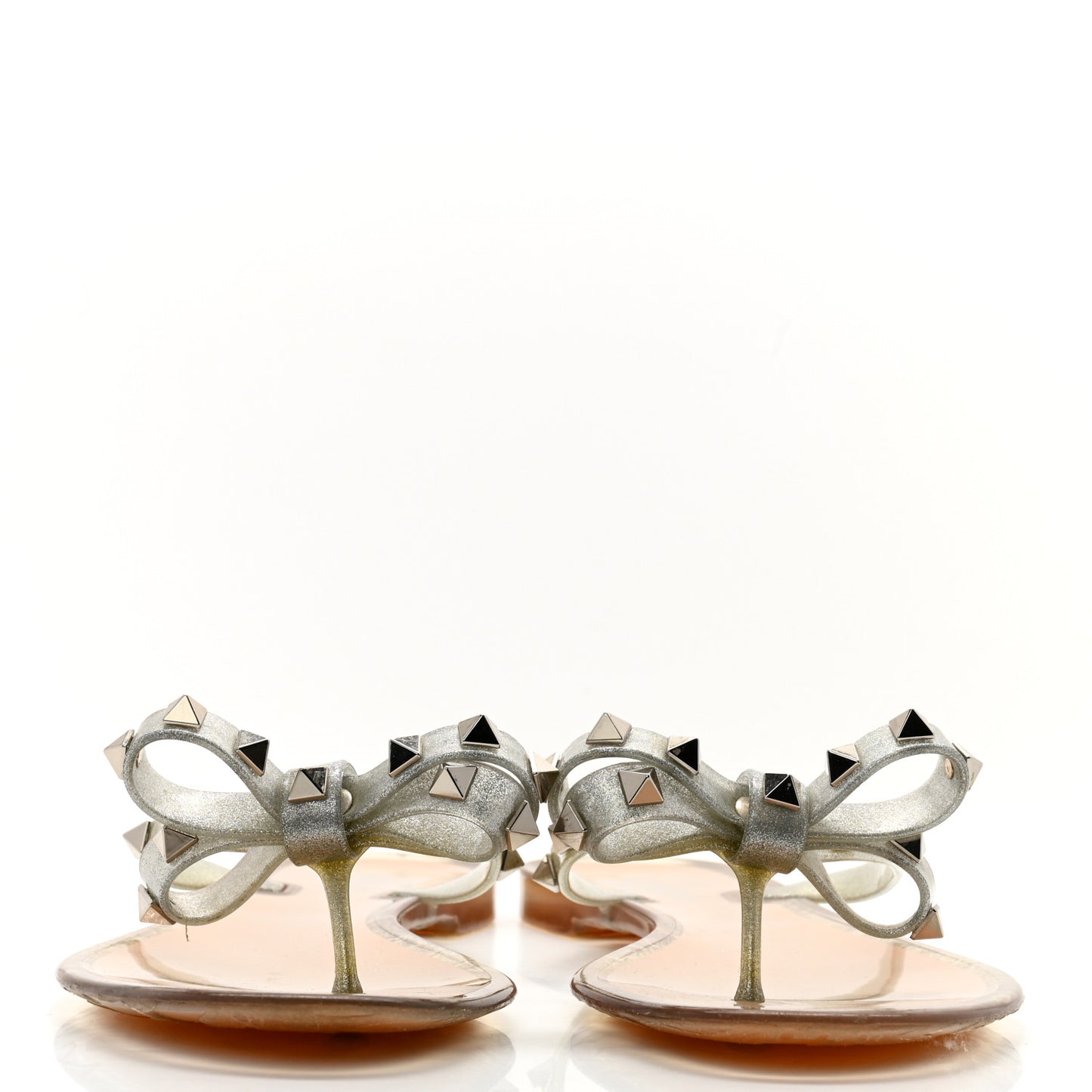PVC Jelly Glitter Rockstud Bow Thong Sandals 39 Silver