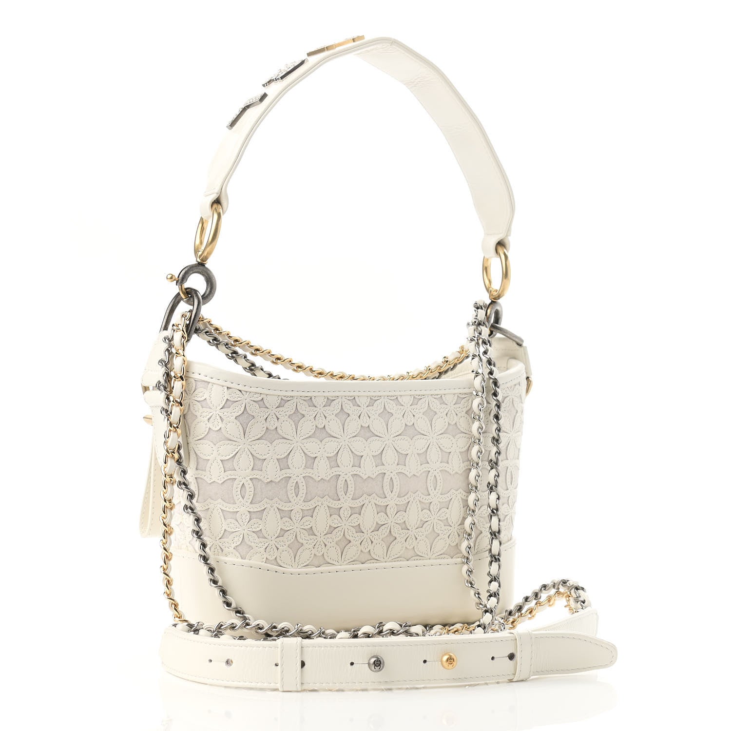 Chanel Calfskin Wool Felt Embossed Small Gabrielle Logo Hobo White 3 of 12