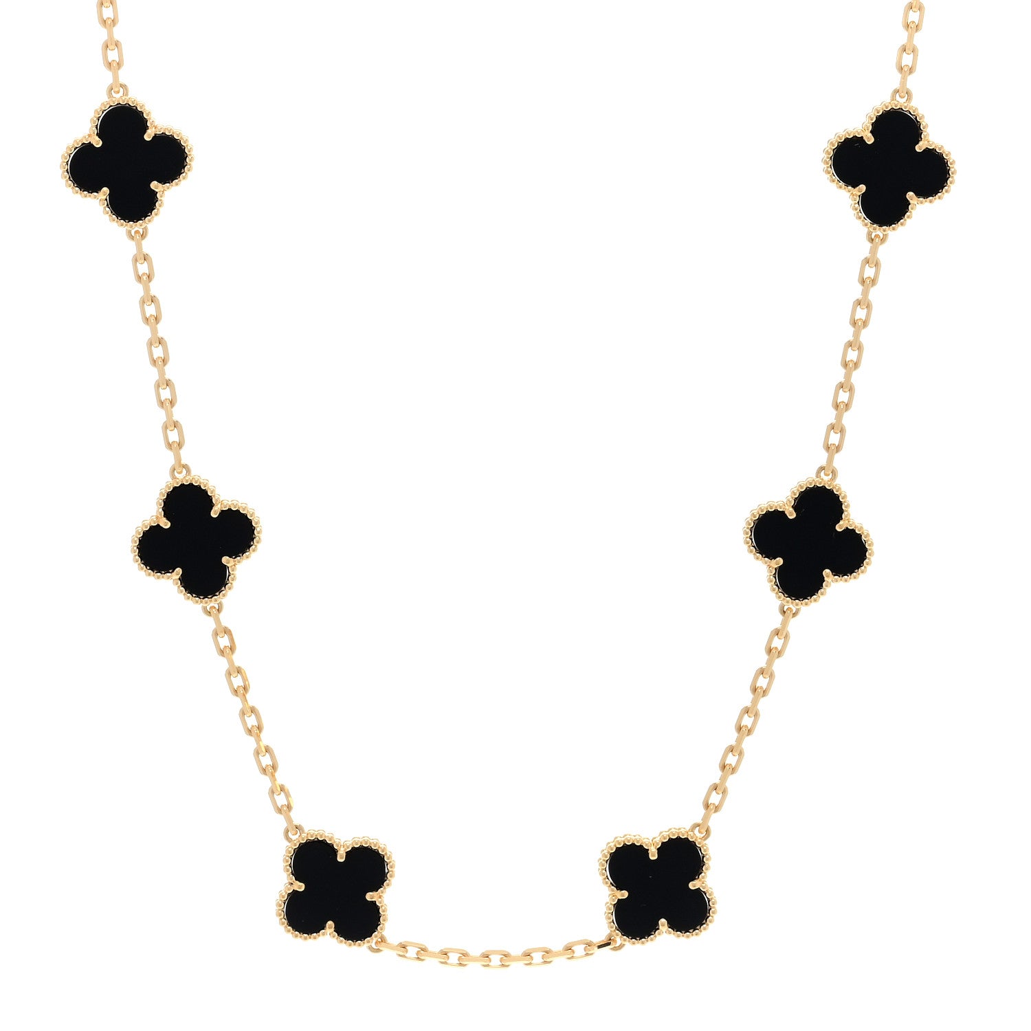 Van Cleef & Arpels 18K Yellow Gold Black Onyx 10 Motifs Vintage Alhambra Necklace 1 of 3