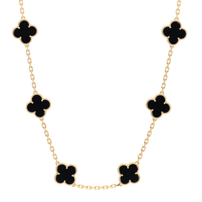 Van Cleef & Arpels 18K Yellow Gold Black Onyx 10 Motifs Vintage Alhambra Necklace 1 of 3