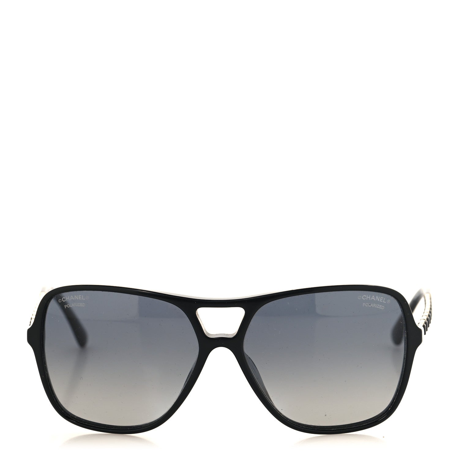 Chanel Metal Calfskin Polarized CC Chain Pilot Sunglasses 5439-Q-A Black 2 of 6
