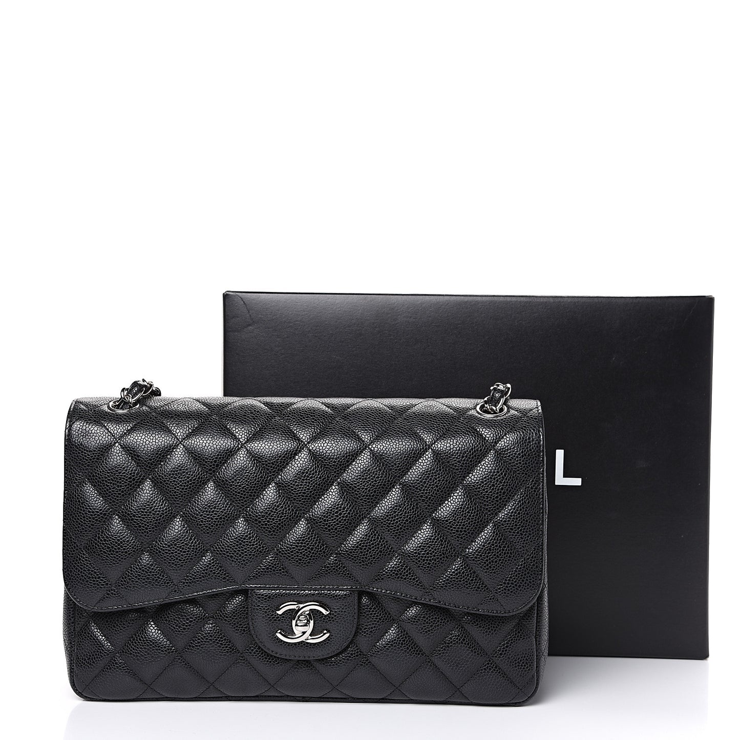 Caviar Quilted Jumbo Double Flap Black