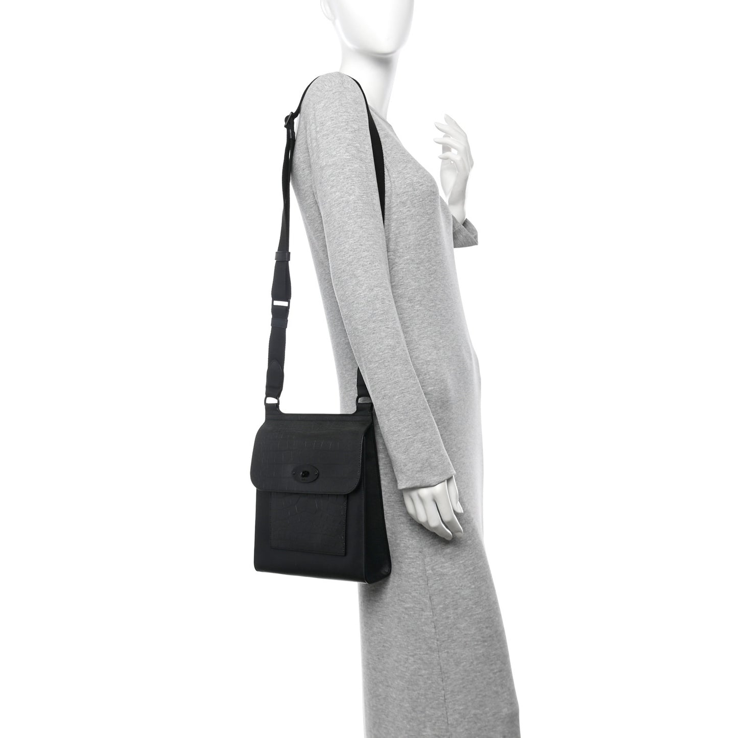 Calfskin Crocodile Embossed Effect Antony Messenger Crossbody Black
