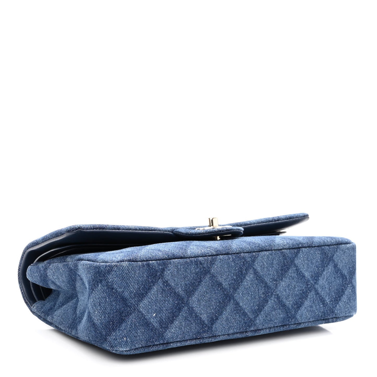 Printed Denim Quilted Medium Double Flap Dark Blue
