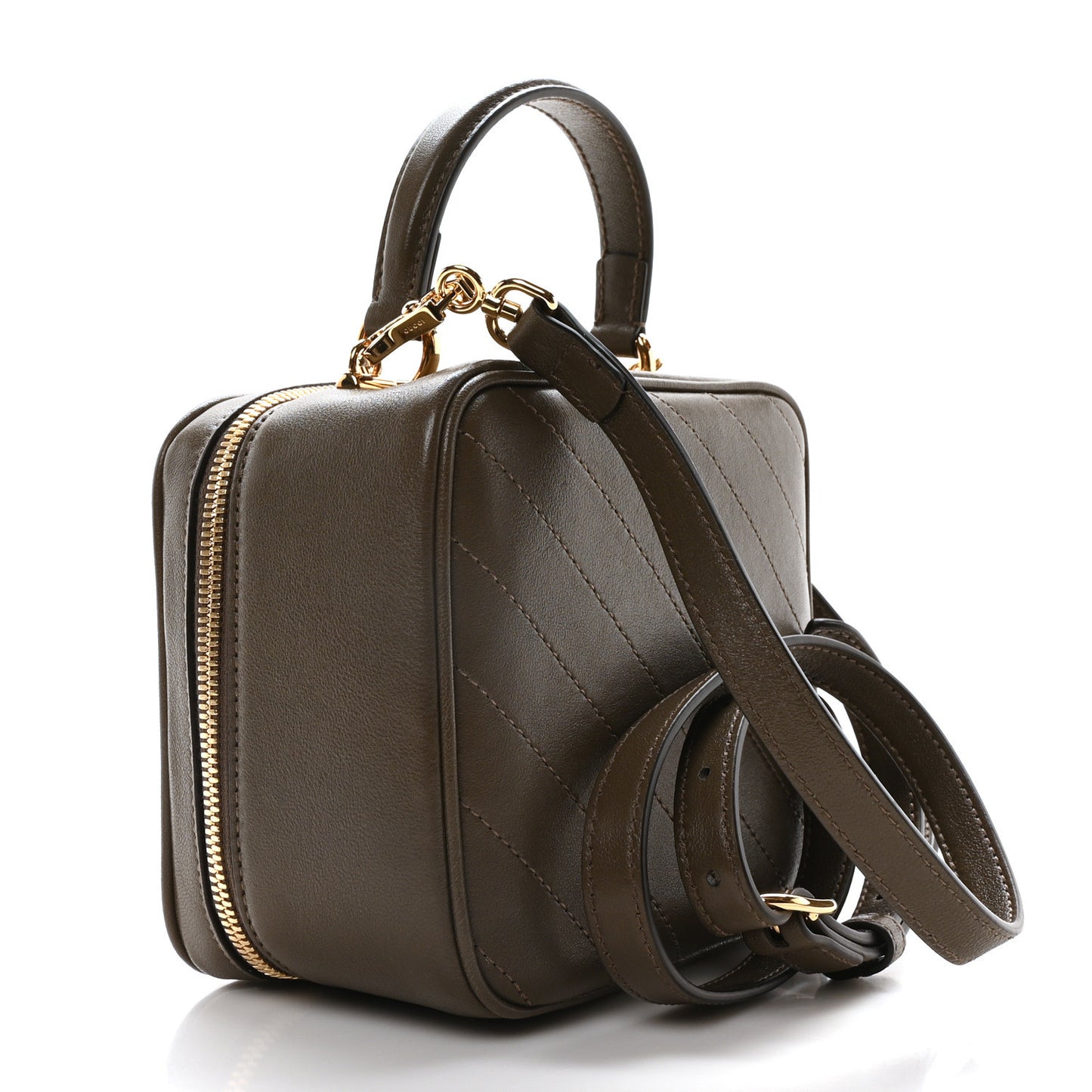 Sakai Be Green Calfskin Diagonal Stitched Blondie Top Handle Bag Craclet Brown