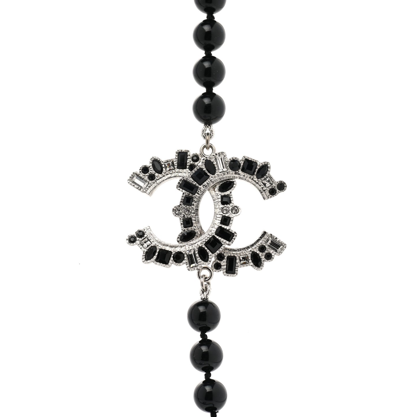 Ruthenium Baguette Crystal CC Beaded Long Necklace Black