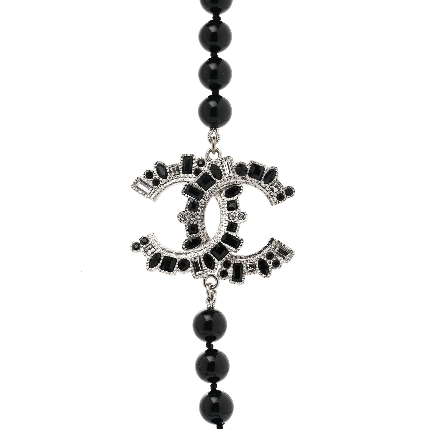 Chanel Ruthenium Baguette Crystal CC Beaded Long Necklace Black 4 of 6