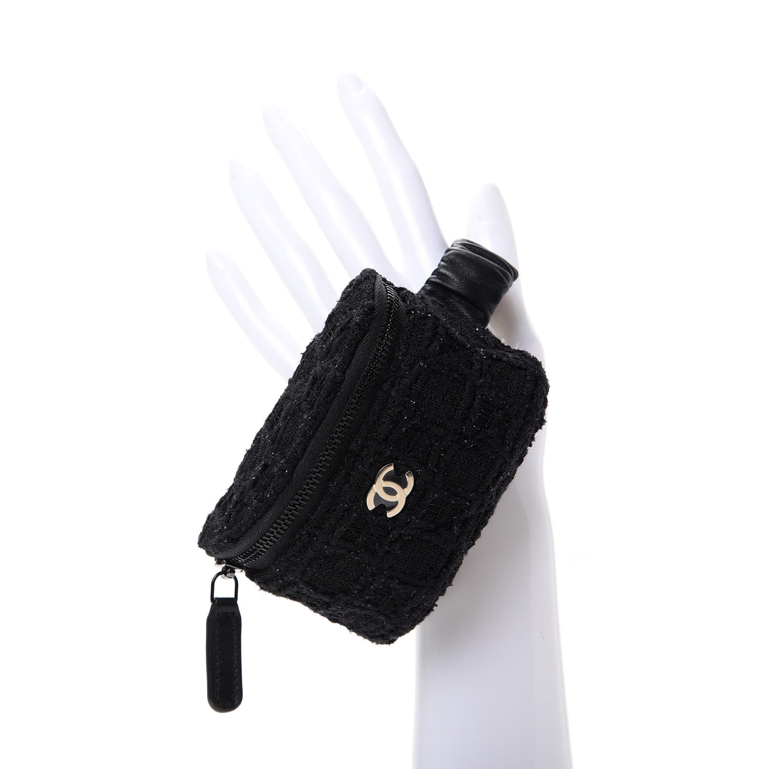Chanel Tweed Lambskin Quilted Arm Coin Purse Black 3 of 7