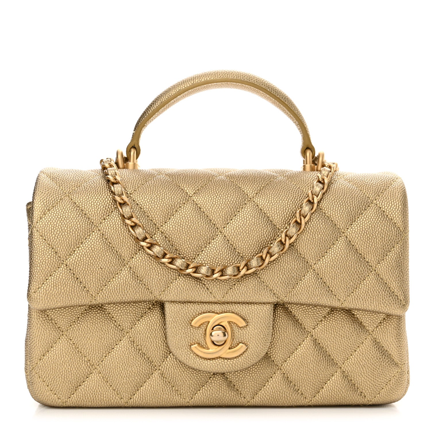 Chanel Metallic Caviar Quilted Mini Top Handle Rectangular Flap Gold 1 of 10