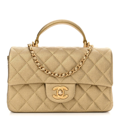 Chanel Metallic Caviar Quilted Mini Top Handle Rectangular Flap Gold 1 of 10