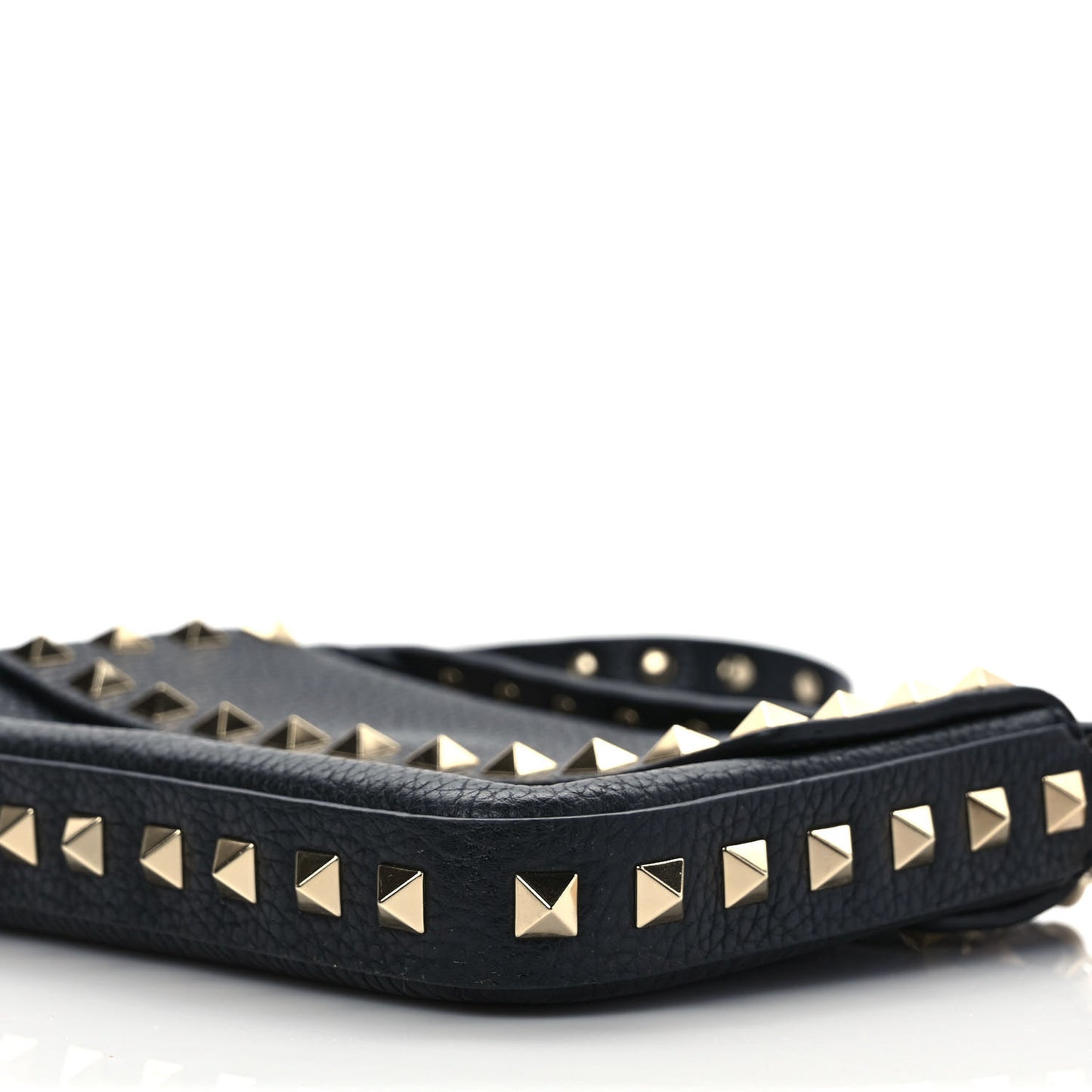 Grainy Calfskin Rockstud Crossbody Pouch Black