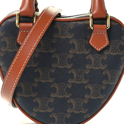 Celine Triomphe Canvas Calfskin Heart Bag Tan 8 of 10