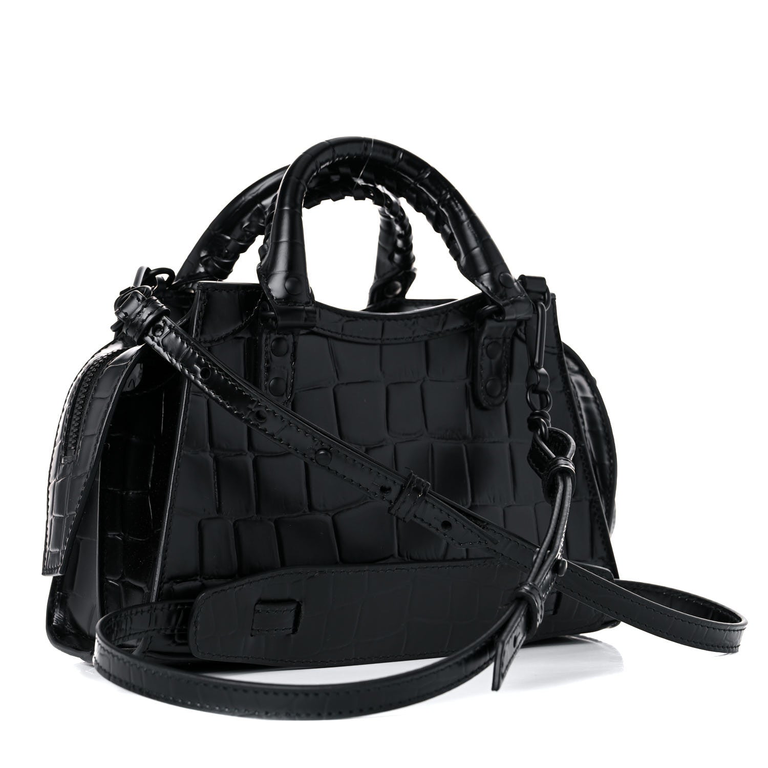 Balenciaga Semi Shiny Calfskin Crocodile Embossed Neo Classic Black Hardware Mini City Black 3 of 12