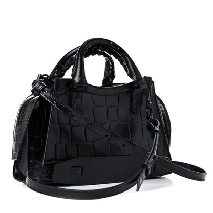Balenciaga Semi Shiny Calfskin Crocodile Embossed Neo Classic Black Hardware Mini City Black 3 of 12