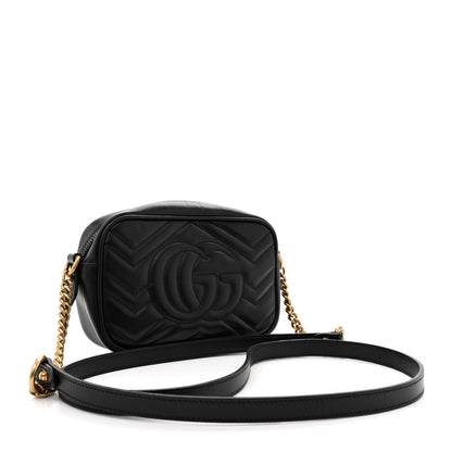 Gucci Calfskin Matelasse Mini GG Marmont Chain Shoulder Bag Black 3 of 12