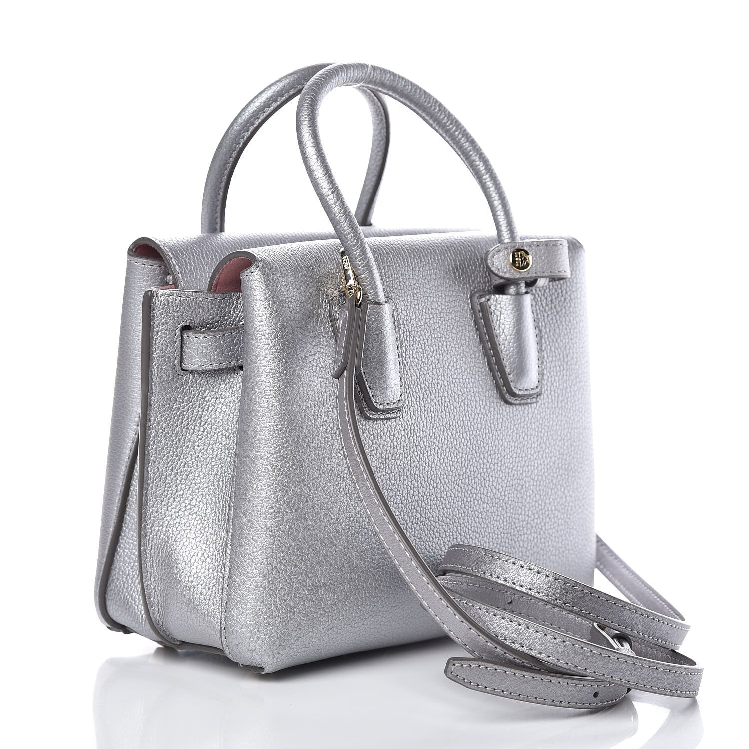 MCM Metallic Grained Calfskin Mini Milla Tote Spike Silver 3 of 9