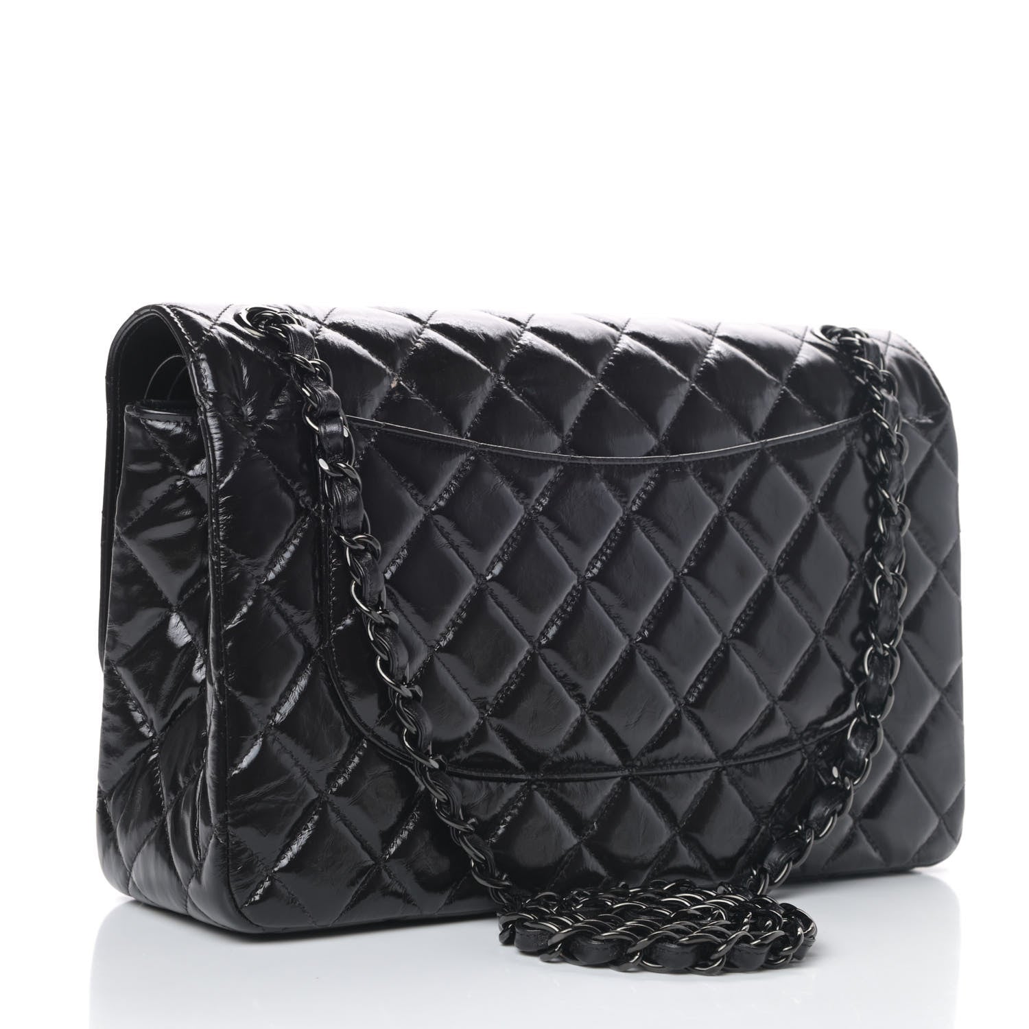 Chanel Shiny Distressed Calfskin Quilted Jumbo Double Flap So Black 2 of 4