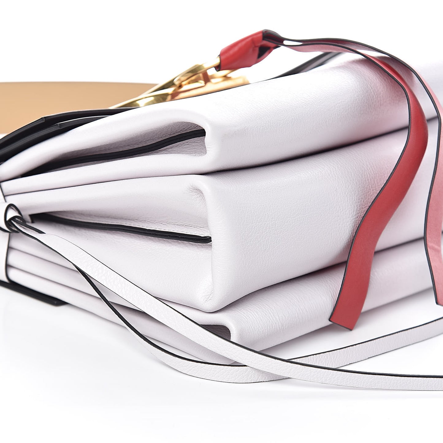 Buffalo Smooth Calfskin Small VRing Shoulder Bag Rose Cannelle White Cerise