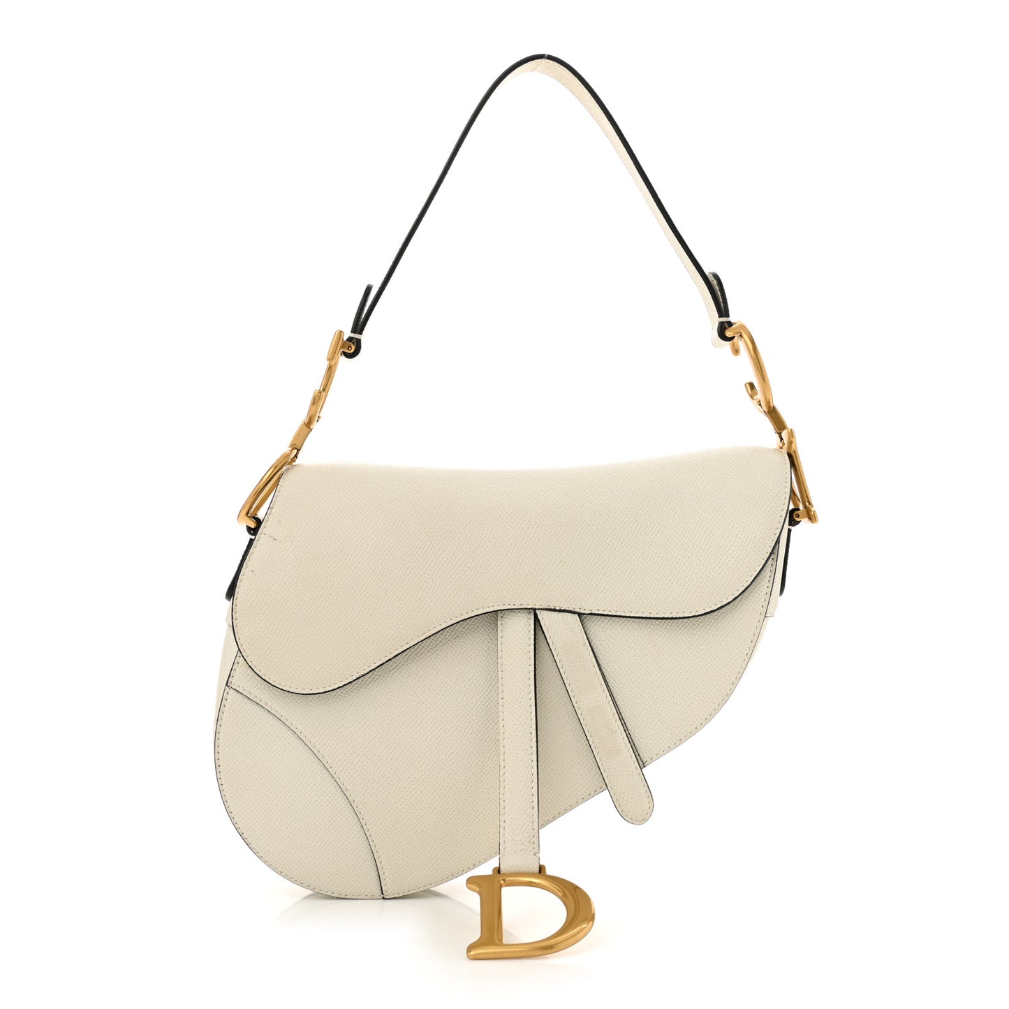 Grained Calfskin Saddle Bag White